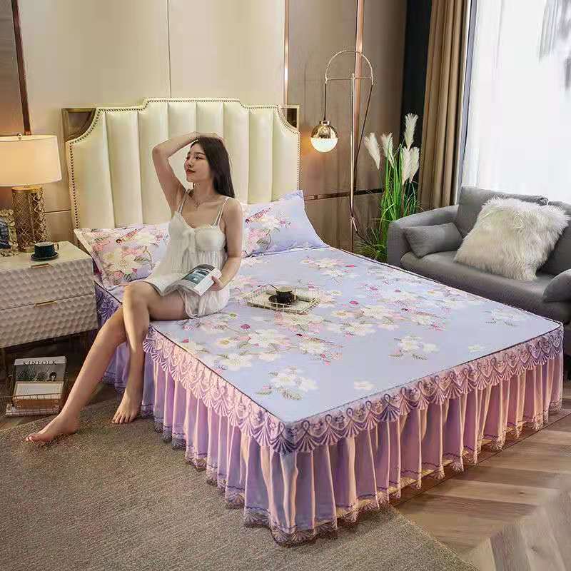 1pc Ruffle Bed Skirt +2pcs Pillowcase Thicken Sanding Bed Skirt 3pcs Set Soft Comfortable Bedspread Twin Double Size Bed Cover
