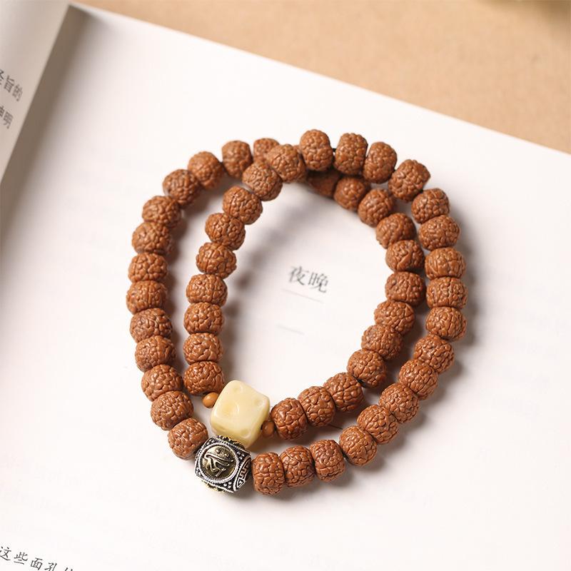 Vintage small Rudraksha bead single-loop bracelet for men and women, couple's Bodhi bead bracelet with sugar cube and cheese double-loop design
