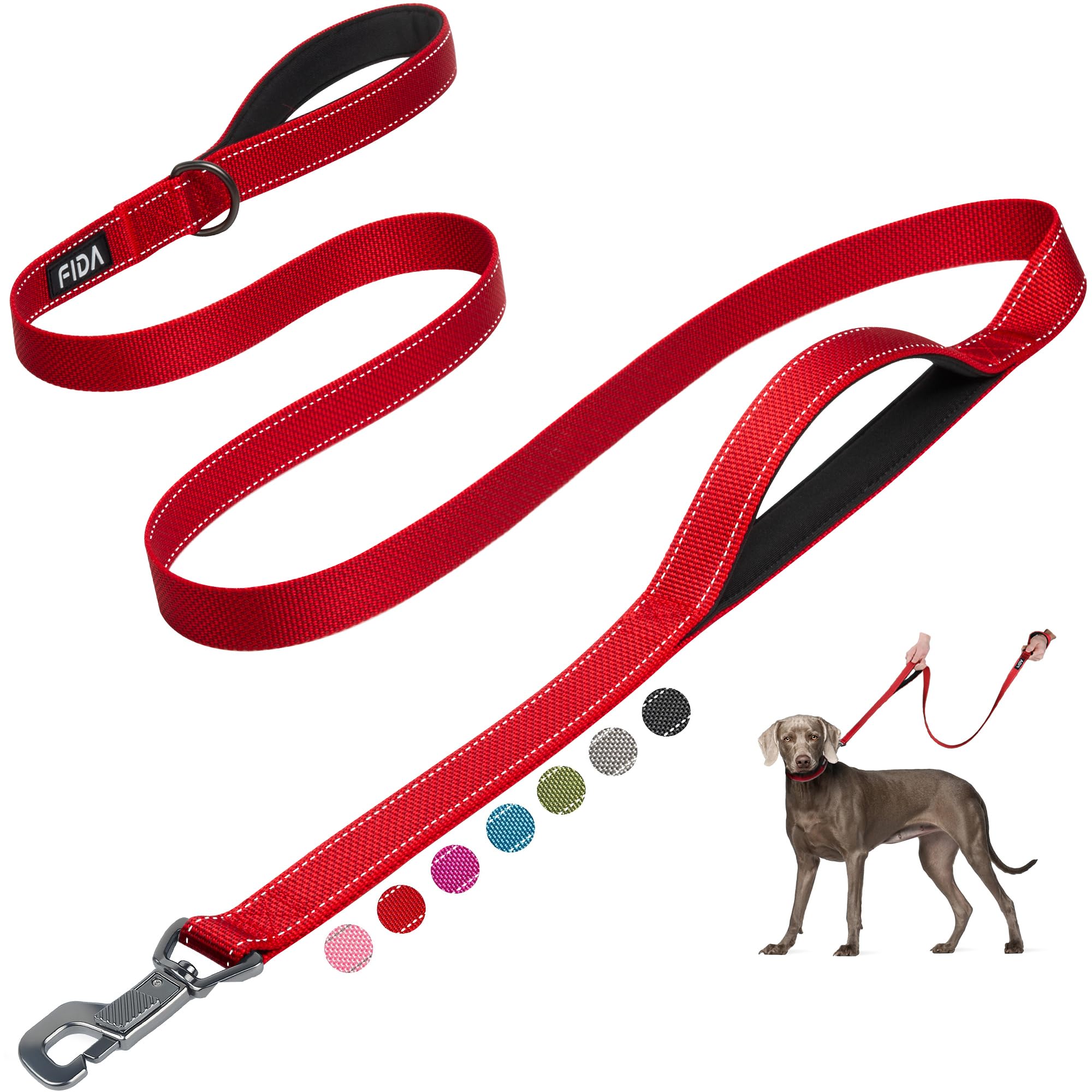 

Fida Dog Leash for Medium and Large with 2 Easy to Training 3M Reflective Suitable for Dogs Wearing 50kg Load Walking Gear 25mm Dogs, Handles, Carry,