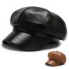 Women's Autumn/Winter Korean-Style PU Beret: Trendy Solid Color Octagonal Hat