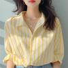 Yellow and white vertical striped shirt women's 1116 early spring new shirt European foreign style shirt popular seaside sunscreen shirt