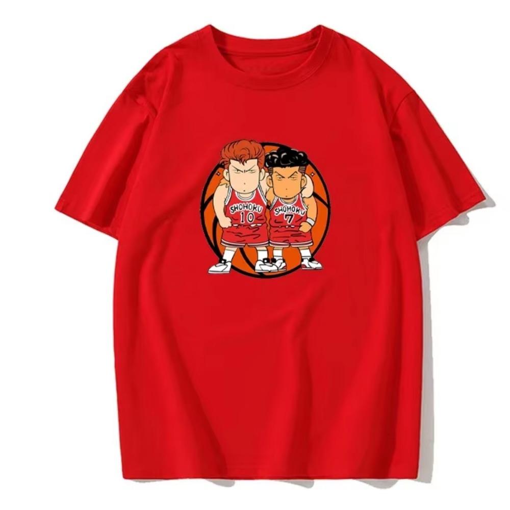 Summer Men's Anime T-shirt Basketball Short-sleeved Solid Color Round Neck Cotton T-shirt Men's European Size Daily T-shirt