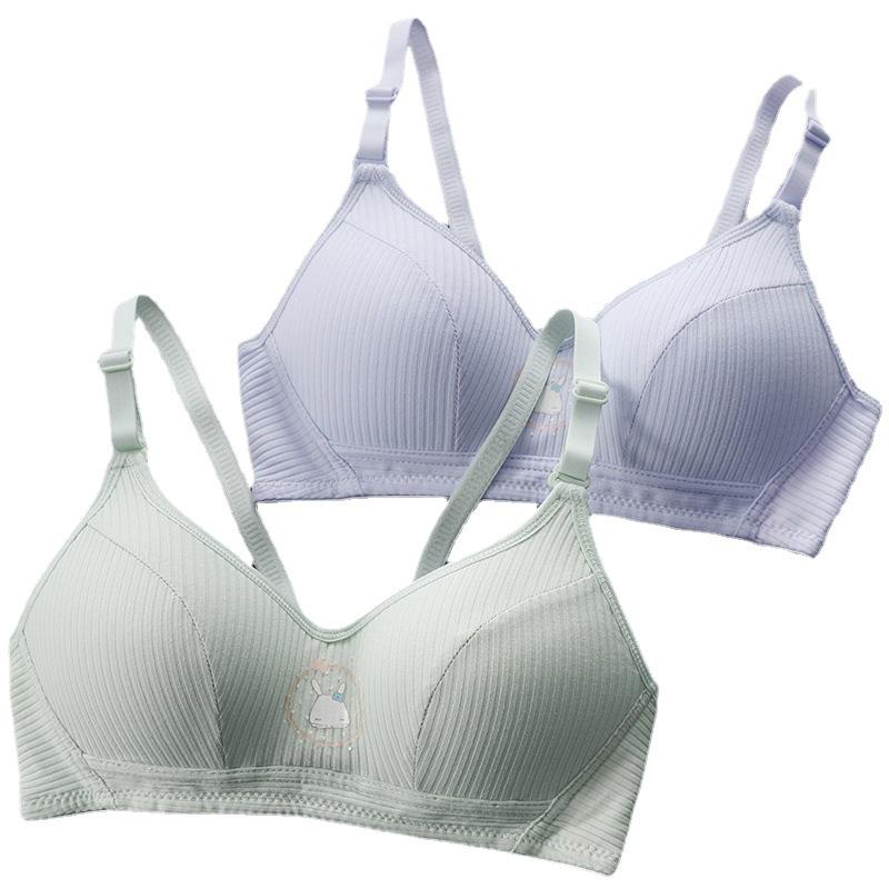 Autumn and winter cotton students less stripes no steel rings gather thin cup bra breathable and comfortable