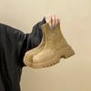 Fashion retro European and American round head thick heel thick sole thin boots women's 2025 autumn and winter new simple small Martin boots