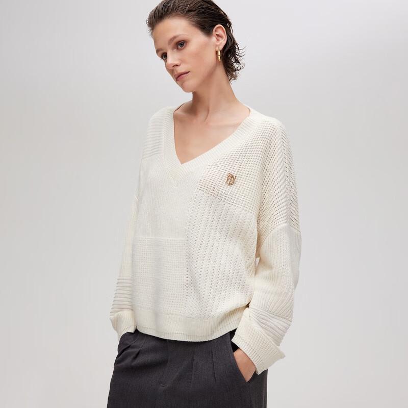 ONLY Women's Asymmetric Textured V-Neck Knit Sweater