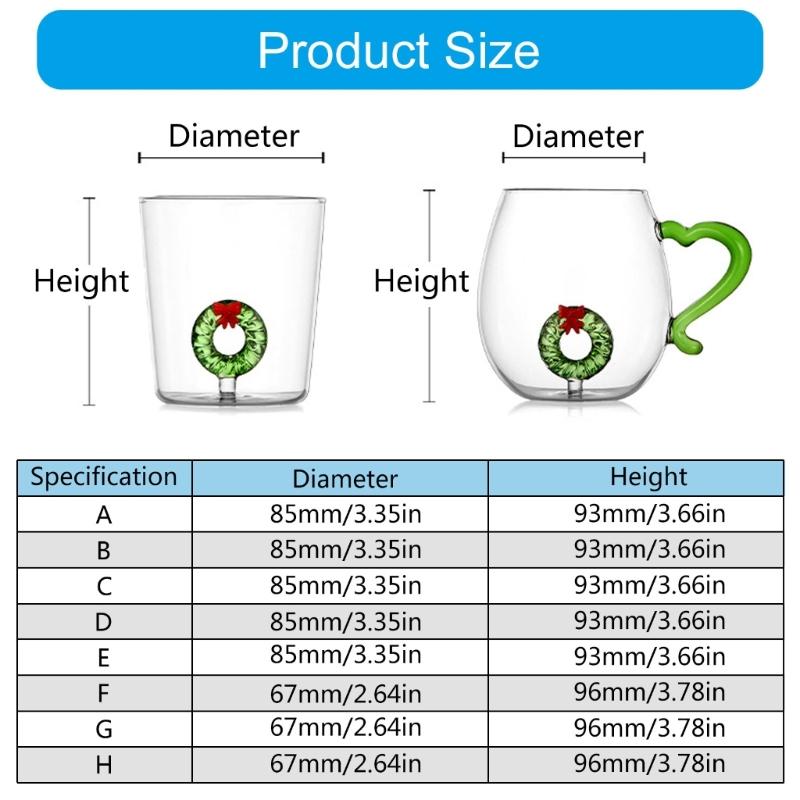 Unique Christmas Glass Mug Elegant 3D Christmas Glasswares Wreath Designs Cup for Holiday Celebration
