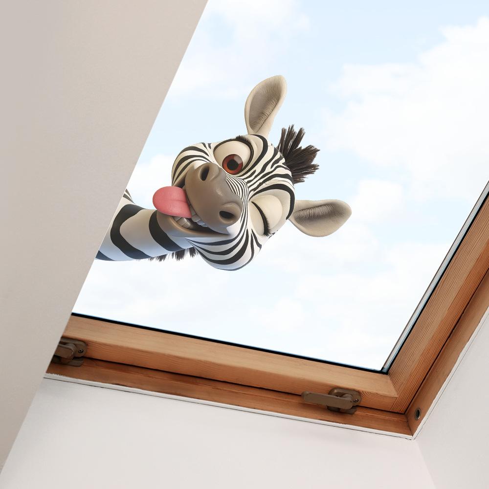 Cartoon Funny Tongue-out Zebra Wall Sticker for Children's Room Decoration and Beautification