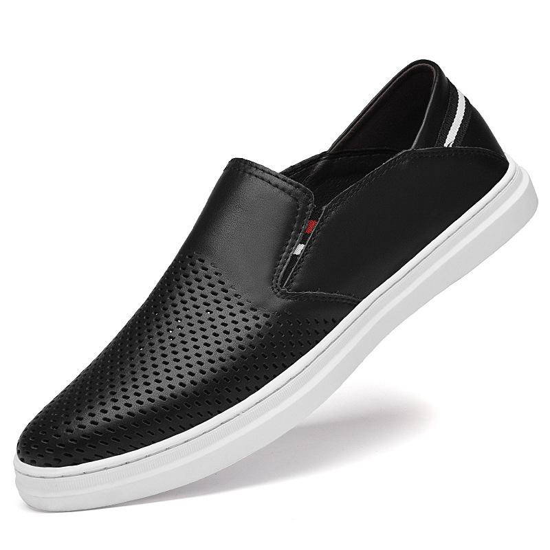 Men's Top Layer Cowhide Slip-on Loafers, Soft Sole, Versatile White Casual Shoes