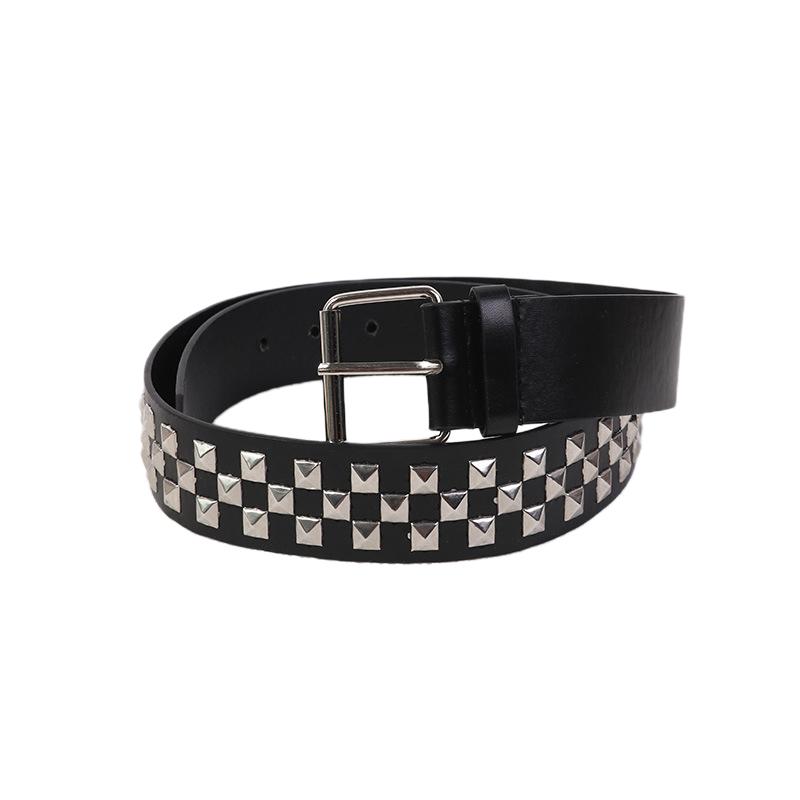 Pyramid  Rivet Women'S Belt Hip Hop Y2K Jeans Accessories Girdle Pin Buckle Waistband