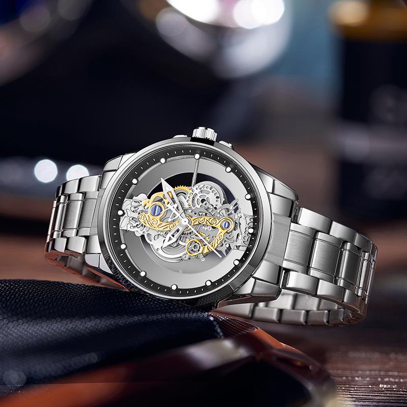Jindun Double-Sided Transparent Hollow Waterproof Luminous Men's Quartz Watch