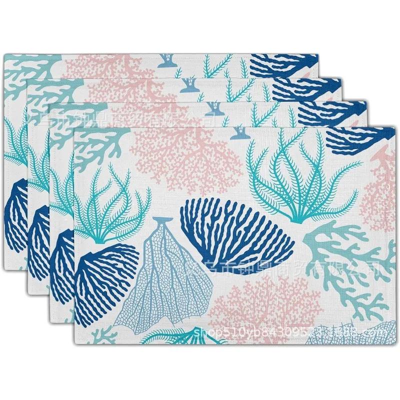 1PC Beach Theme Placemats Summer Ocean Blue Coastal Sea Life Table Mats Heat-Resisting Non Slip Placemats