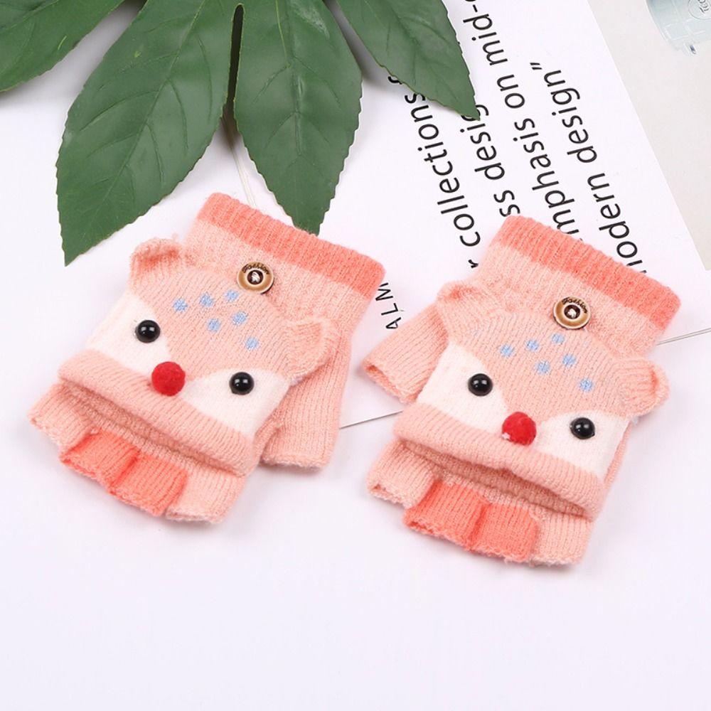 3-6 Years Thicken Kids Knitted Gloves Flip-Open Fingerless Gloves Winter Warm Mittens  for Baby Kids