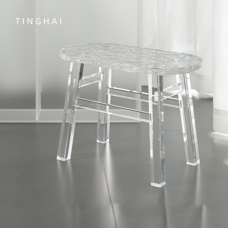 Nordic Furniture,Stone Patterned Acrylic Stool,Transparent Shoe Changing Stool,Creative Footstool,Leisure Seat Chair,Customized