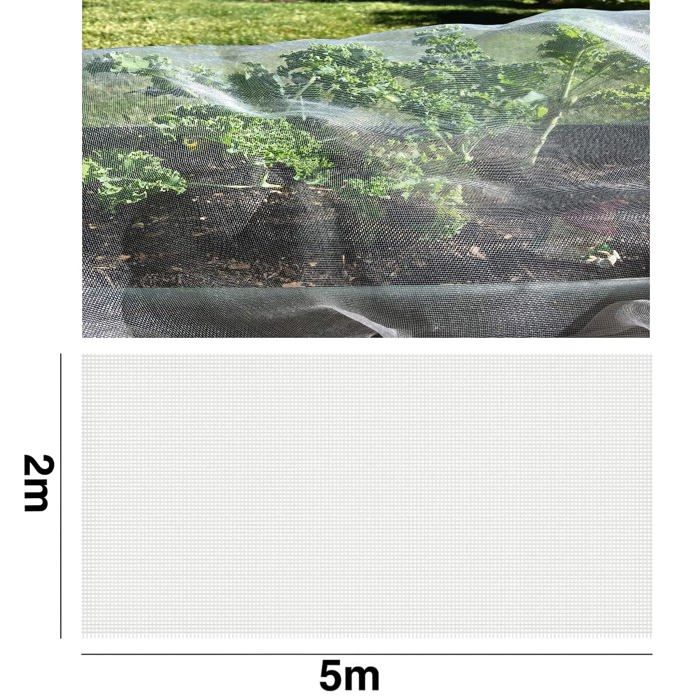 Filet anti-insectes jardin 2 x 5 m – protection légumes blanc, maille fine