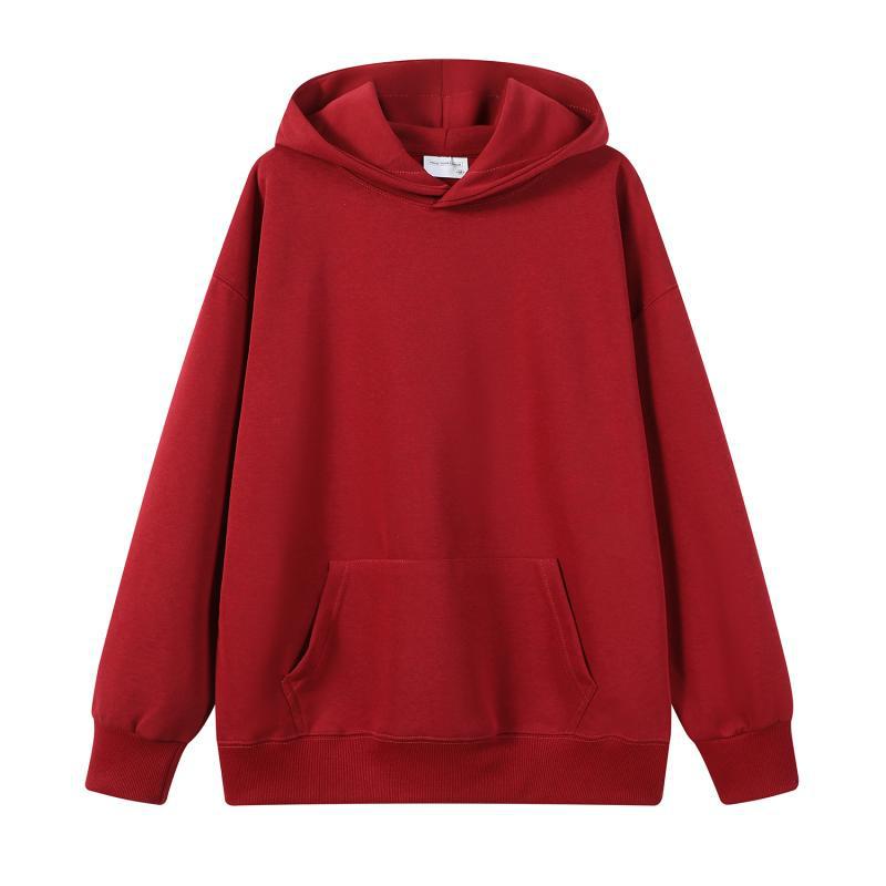Trendy Unisex Heavyweight Retro Hoodie: Plain Color, Drawstring-Free, Loose Fit for Autumn/Winter