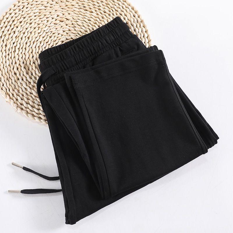 

White Casual Thin Pure Cotton High Waist Plus Size Sweatpants Black XL