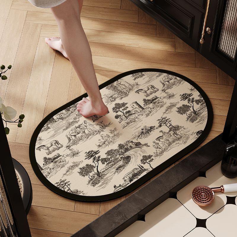 Vintage Bathroom Mat Luxury High-End Diatomaceous Earth Water-Absorbent Non-Slip Bathroom Shower Room Door Quick-Dry Foot Mat