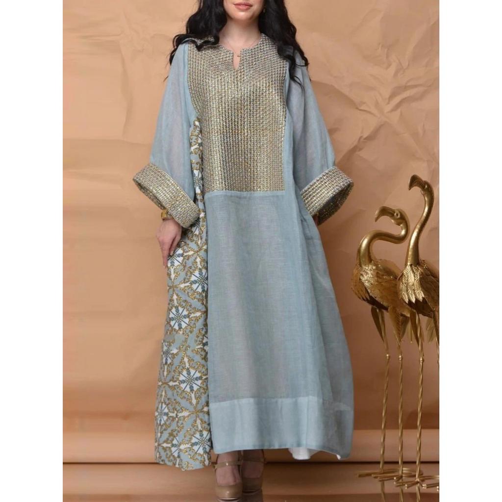 Spring Summer New Women's European American Style Loose Long Sleeve Printed Breathable Casual Dress