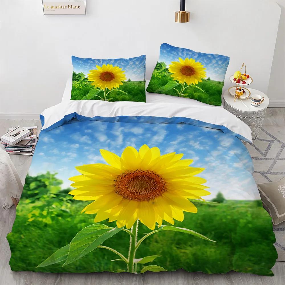 

Printed Bright Colors Bedclothes Bed Cover Sets Sunflower Duvetcover& Pillowcase Air Express Home Textile Bedding Set Queen EU Single(135*200cm)3pcs