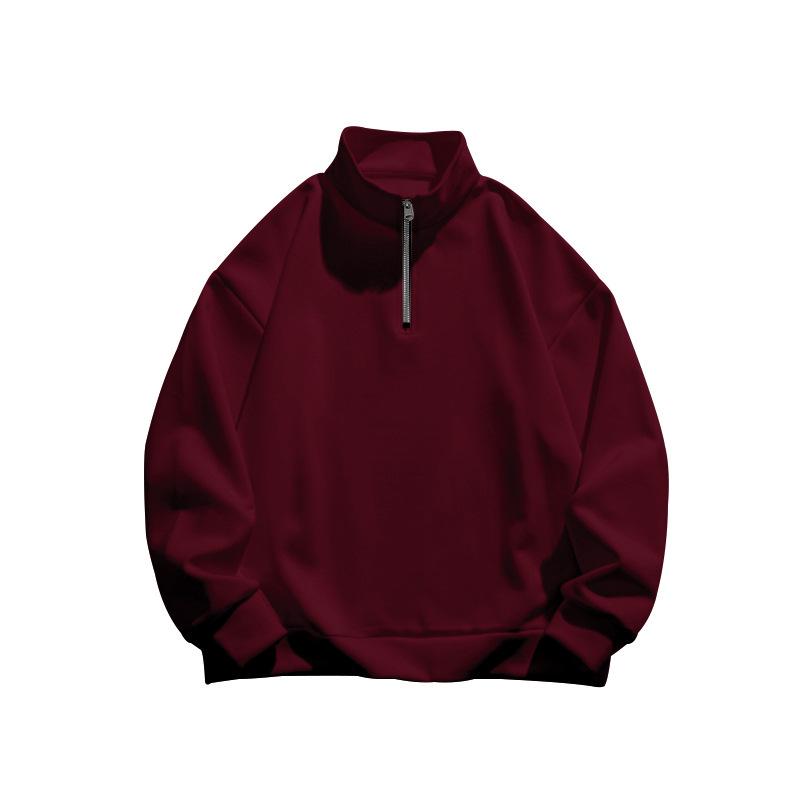 Autumn Winter Men's Plush Velvet Solid Long Sleeve Half Zip Polo Stand Collar Top