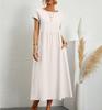 Summer Women Casual Loose Fit Sleeveless Cotton Linen Dress Solid Color Pocket