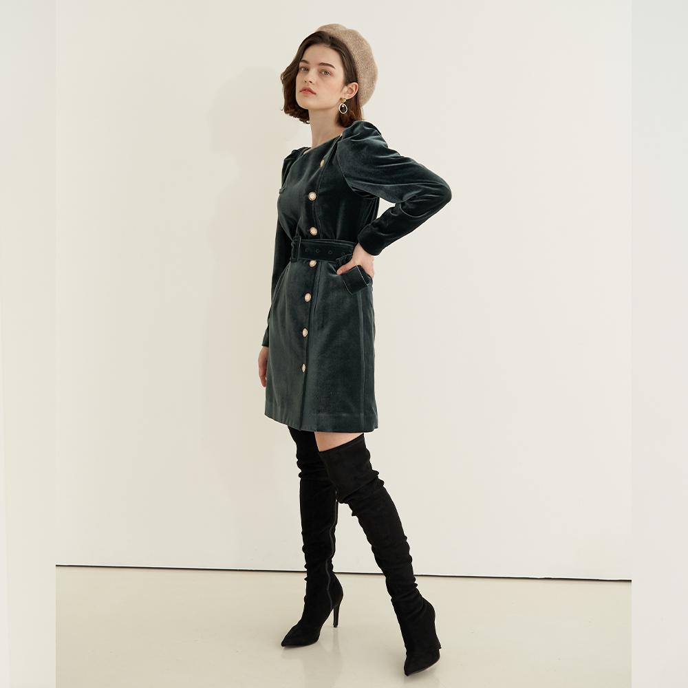 Dear Ryu Velvet Diamond Neck Dress #Deepgreen