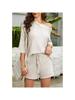 Women's Two Piece Knit Lounge Set Off Shoulder Top and Shorts Matching Cute Pajama Outfit