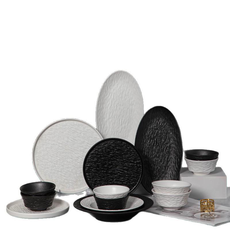 Japanese Black And White High-End Creative Dish Set Plate Ceramic Bowl Western Plate Steak Plate Ceramic Tableware