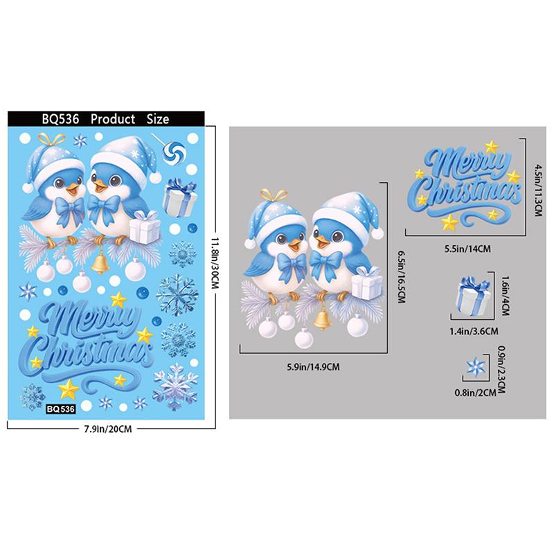 Blaue Weihnachtsfensteraufkleber - Statisches Aufkleberset mit Glocken, Rentieren, Weihnachtsmann, Schneeflocken & Schneemann für Weihnachtsfeierdekoration