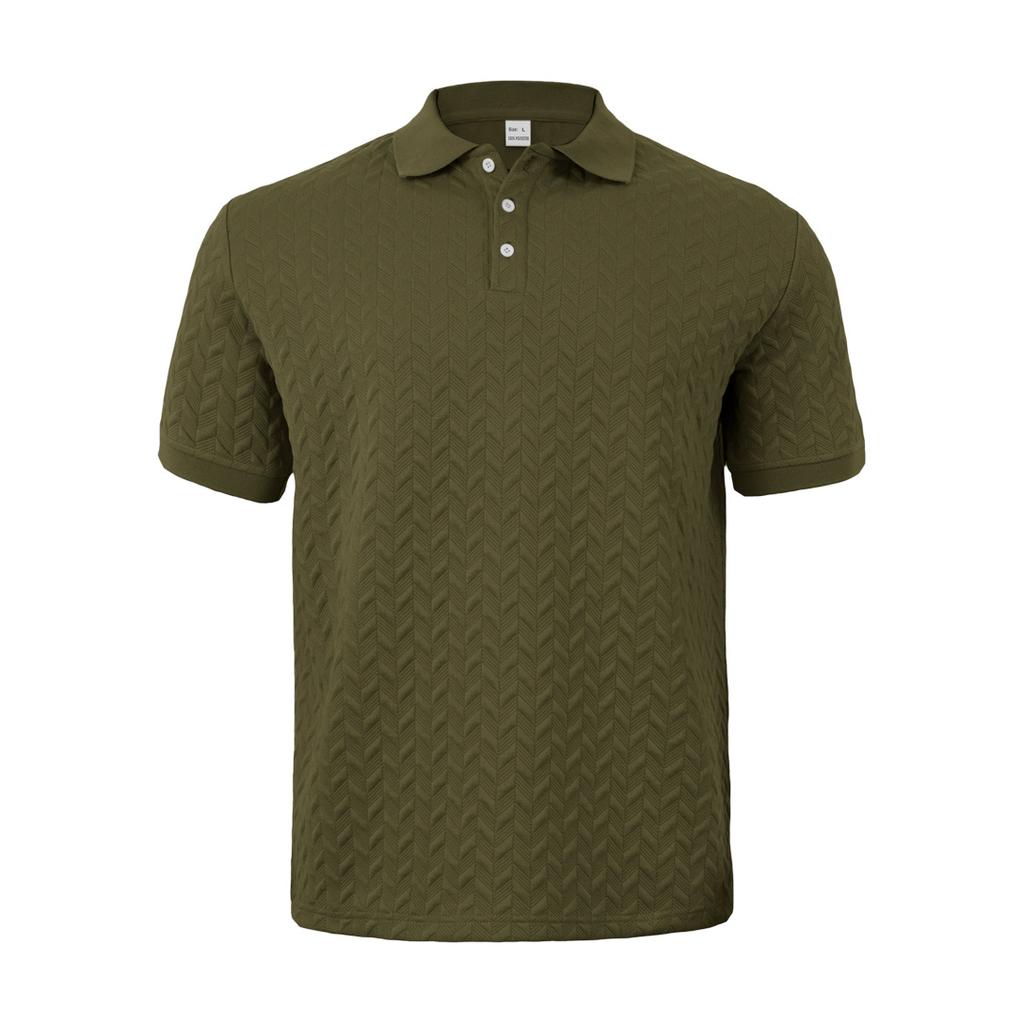 Polo Shirt Solid Color Jacquard Short Sleeved Casual Slim Fit Lapel Shirt for Men