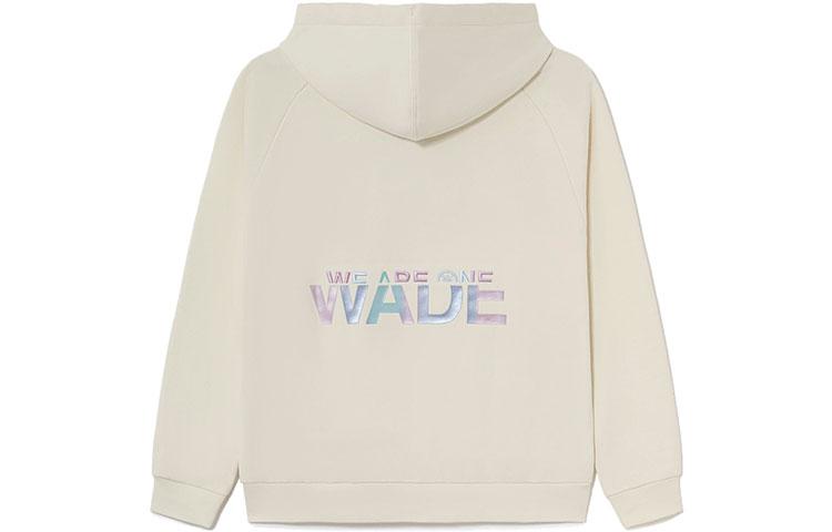 Li Ning Wade Collection, Letter Pattern Fleece Lined Loose Fit Pullover Hooded Sweatshirt Winter Unisex White AWDS115-6