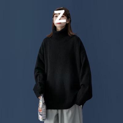 Black Men's Thick Knit Turtleneck Sweater - Autumn/Winter Korean & Hong Kong Style, Trendy & Versatile Loose Fit.