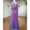 Purple elegant slim-fitting long-sleeved meat-covering bead long skirt banquet skirt performance host evening dress LA11901