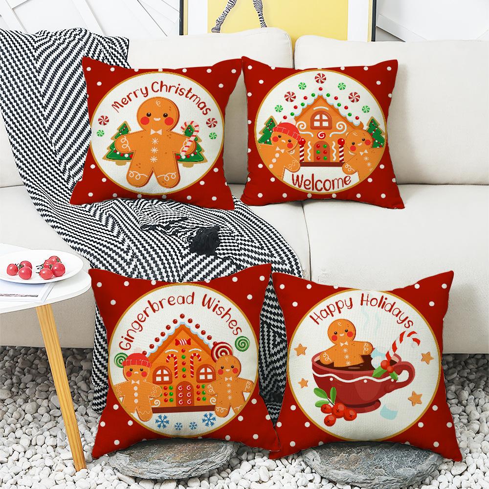 Christmas Cookie House Gingerbread Man Fairy Tale Style Red Warm Home Decoration Sofa Pillow Cover
