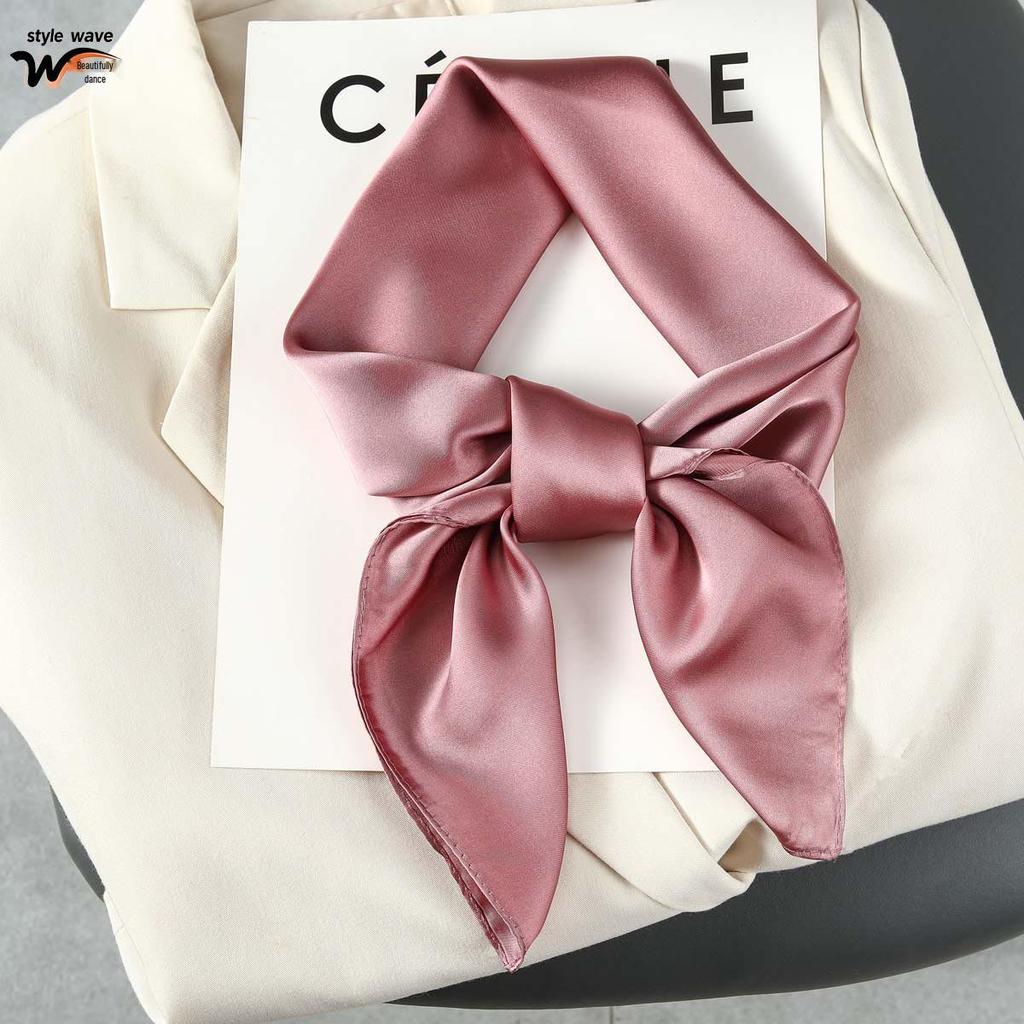 Monochromatic 70s-Style Faux Silk Scarf: Solid Color, Versatile, Sun Protection Headscarf for Women
