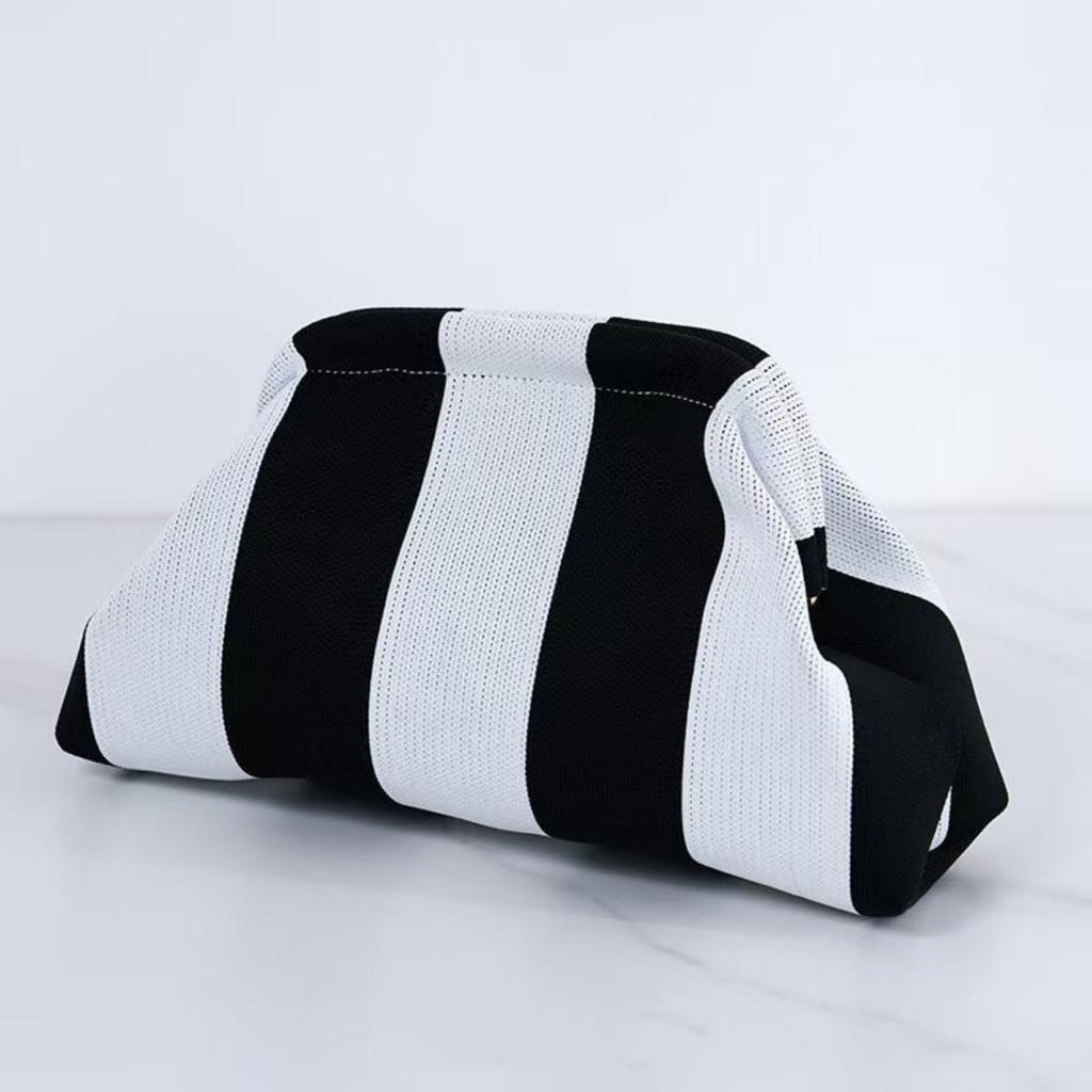 Striped Knitted Bag for Women, Wedding Banquet Handbag, Artistic Retro Woven Tote Bag, Simple and Fashionable Handbag