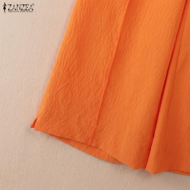 ZANZEA Women Short Sleeve Blouse and Pants Summer Two Piece Suit Sets