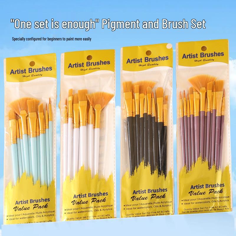 12-Piece Nylon Bristle Brush Set for Gouache, Acrylic, and Watercolor - Children's DIY Painting