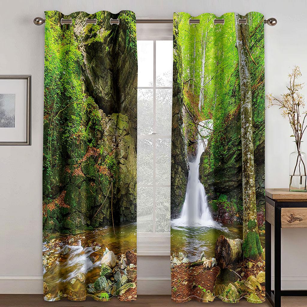 Forest natural scenery sunshade curtain, 3D printing shower curtain, polyester washable fabric, home decorative screen