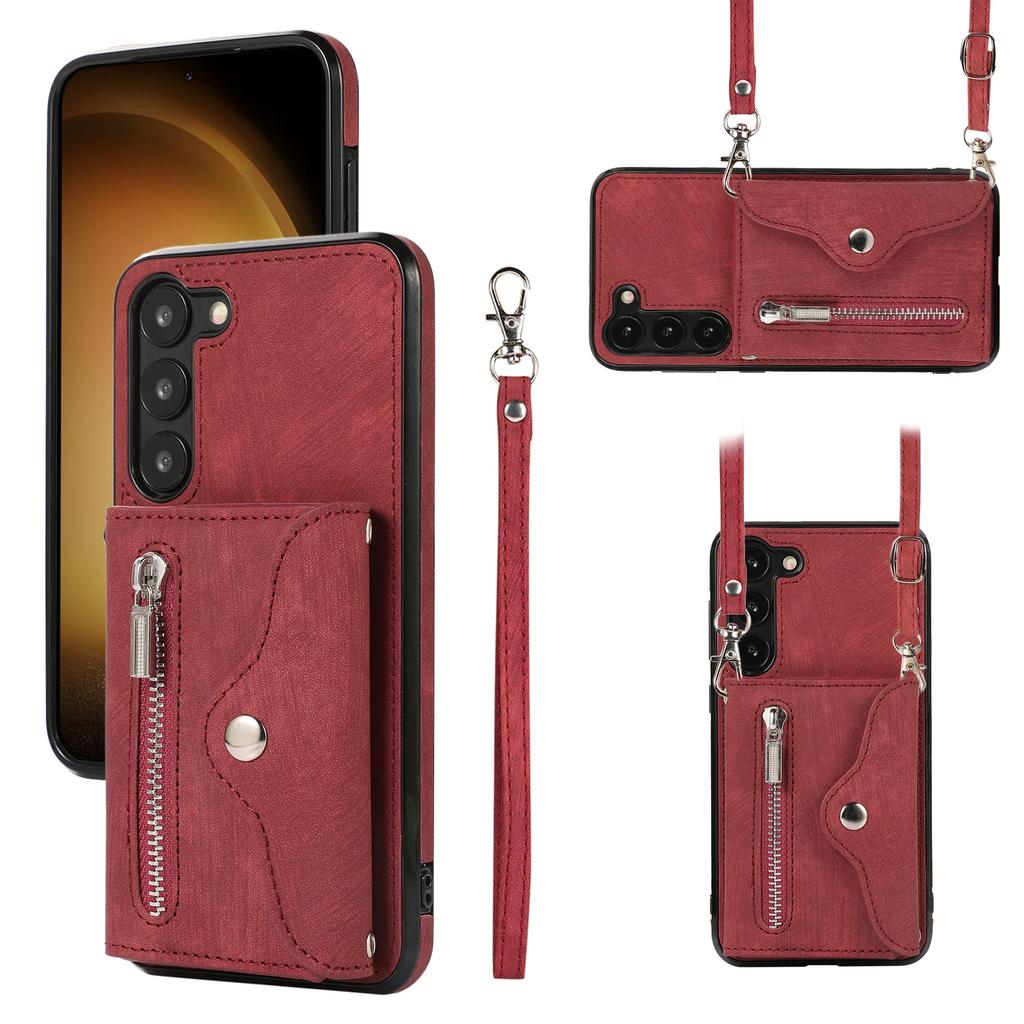 Long Lanyard Zipper Wallet Leather Cards Solt Case for Samsung Galaxy S25 Ultra S24 S23 S22 S21 FE A55 A35 A15 Crossbody Cover