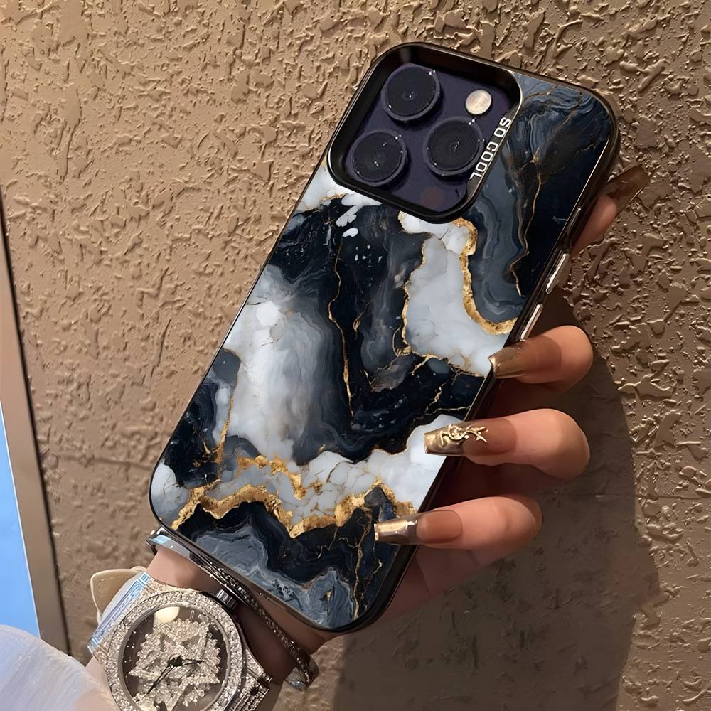 B-Black Gold Marble Art Phone Case For iPhone 17,16,15,14,13,12,11,Pro,XS,Max,Plus,Mini,SE Black Candy Matte Shockproof Cover