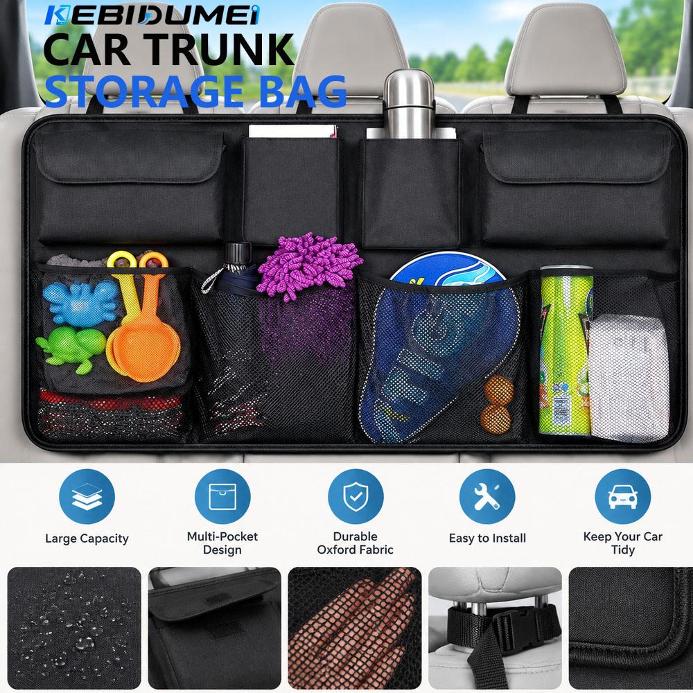 8 Pockets Oxford Car Trunk Storage Bag Adjustable Organizer Universal Large Capacity Hanging Storage Bag for SUV Jeep Van Car Accessories
