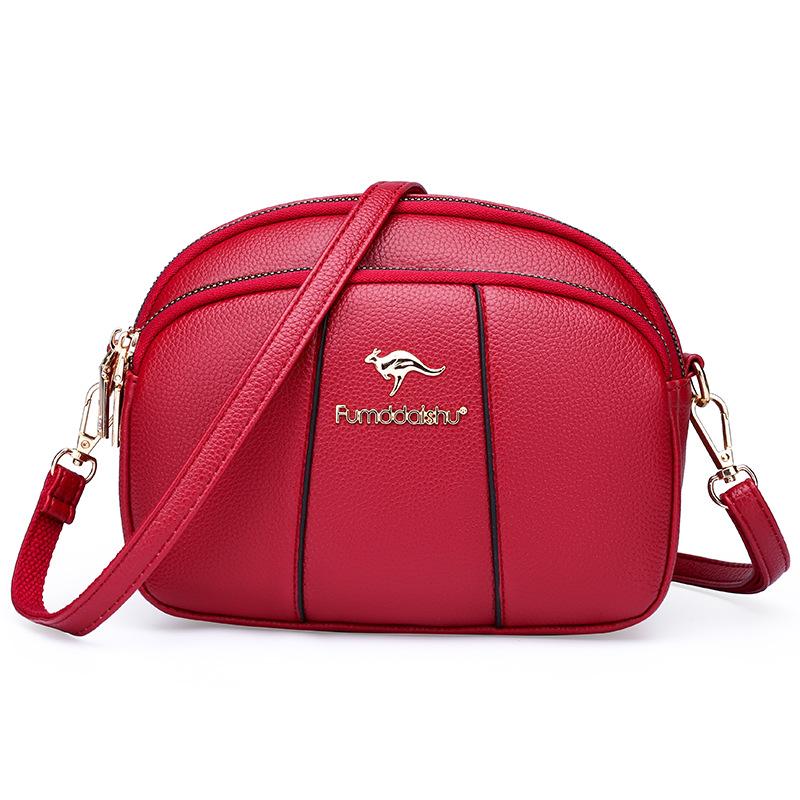 

Soft leather three-layer anti-theft women s bag splicing lightweight shoulder women s bag messenger bag красный