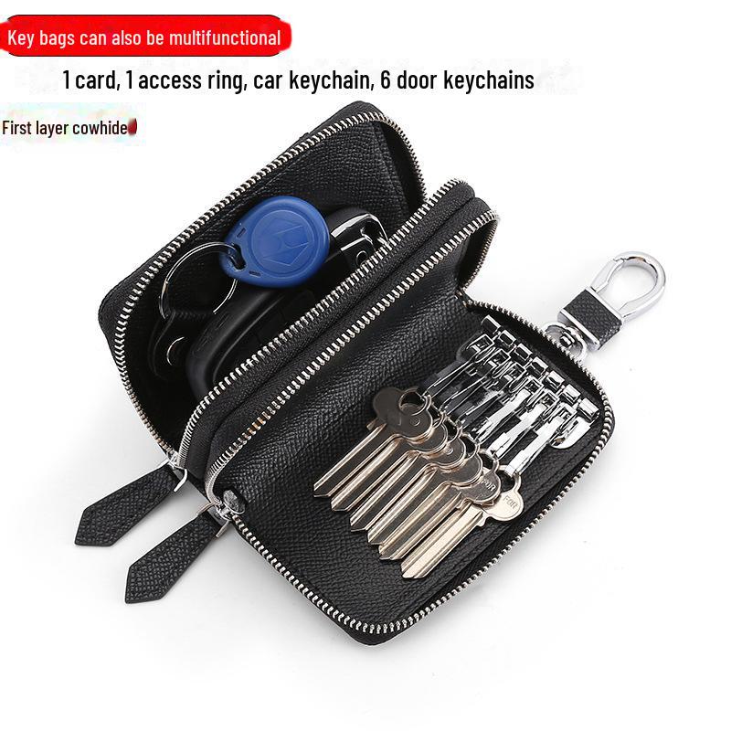 „Universal-Autoschlüsselhülle und Multifunktions-Kartenhalter aus echtem Leder mit Schlüsselanhänger für Männer und Frauen“