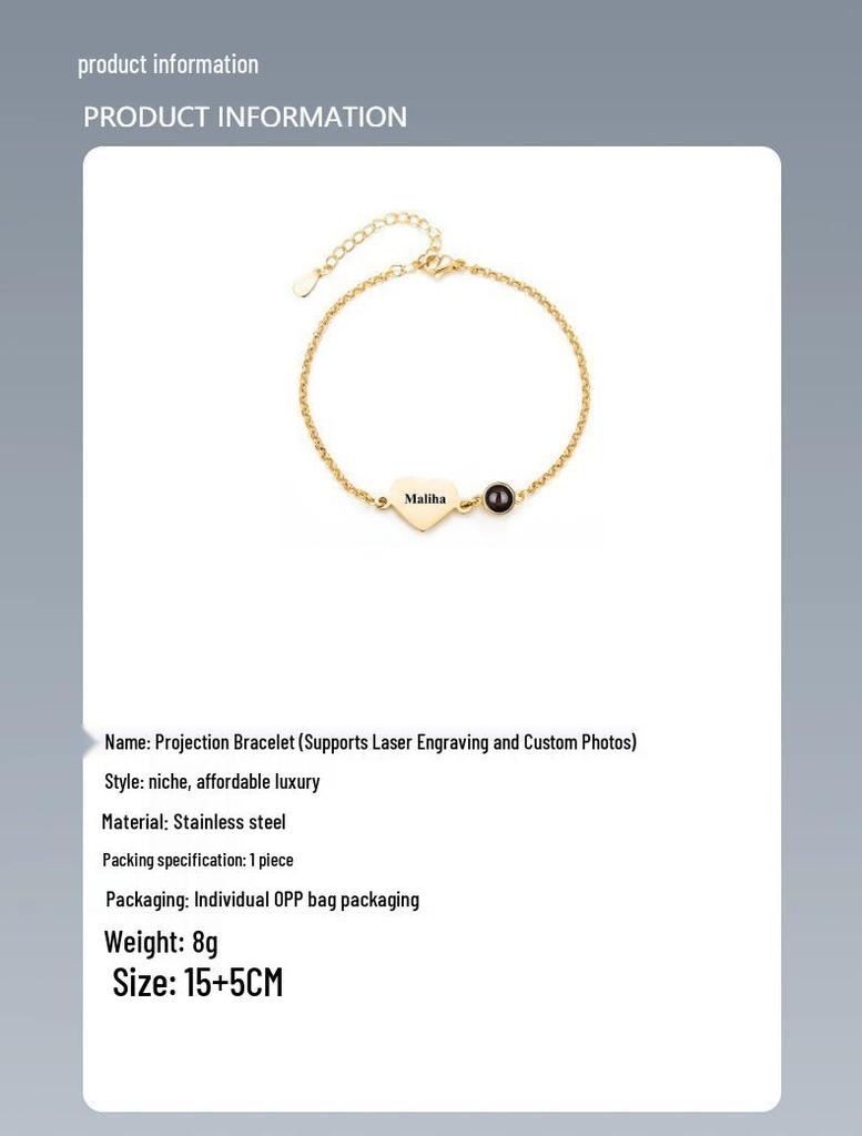 Heart-shaped 100 Languages Projection Bracelet - Laser Engraved DIY Style