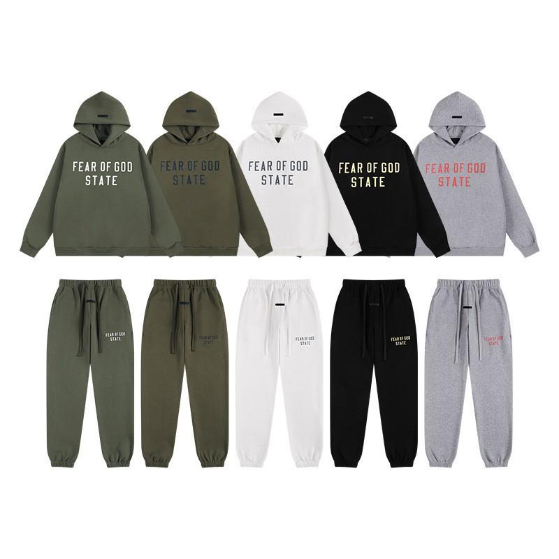 Essentials Fleece Hoodie Sweatshirt Pants Set Men Women Loose Fit Winter High Street Casual Wear