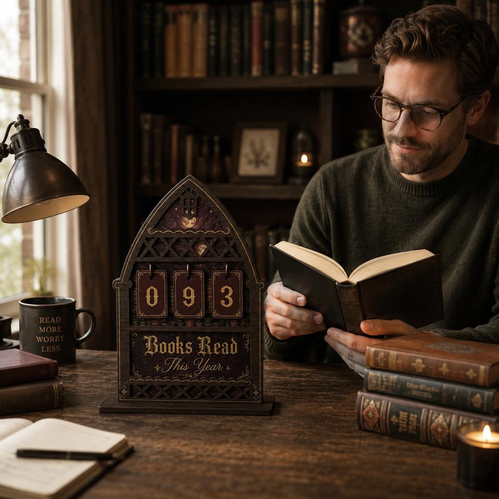 Wooden Reading Counter Gothic Study Decor Flip Number Book Tracker Desktop Ornament Gift