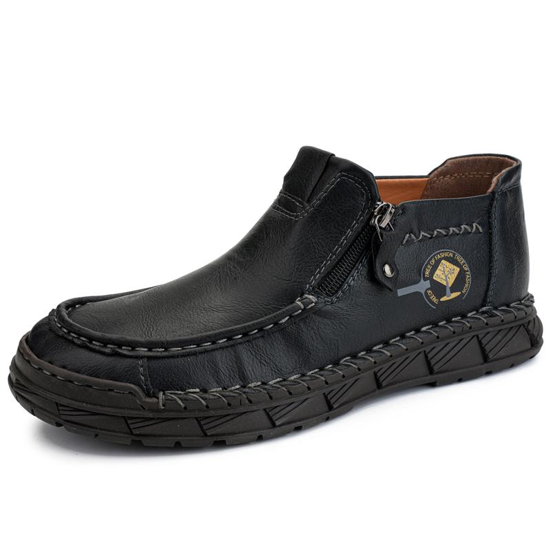 Men's Leather Boots Zipper Low Top Casual Shoes Outdoor Driving Handmade Shoes 39-48