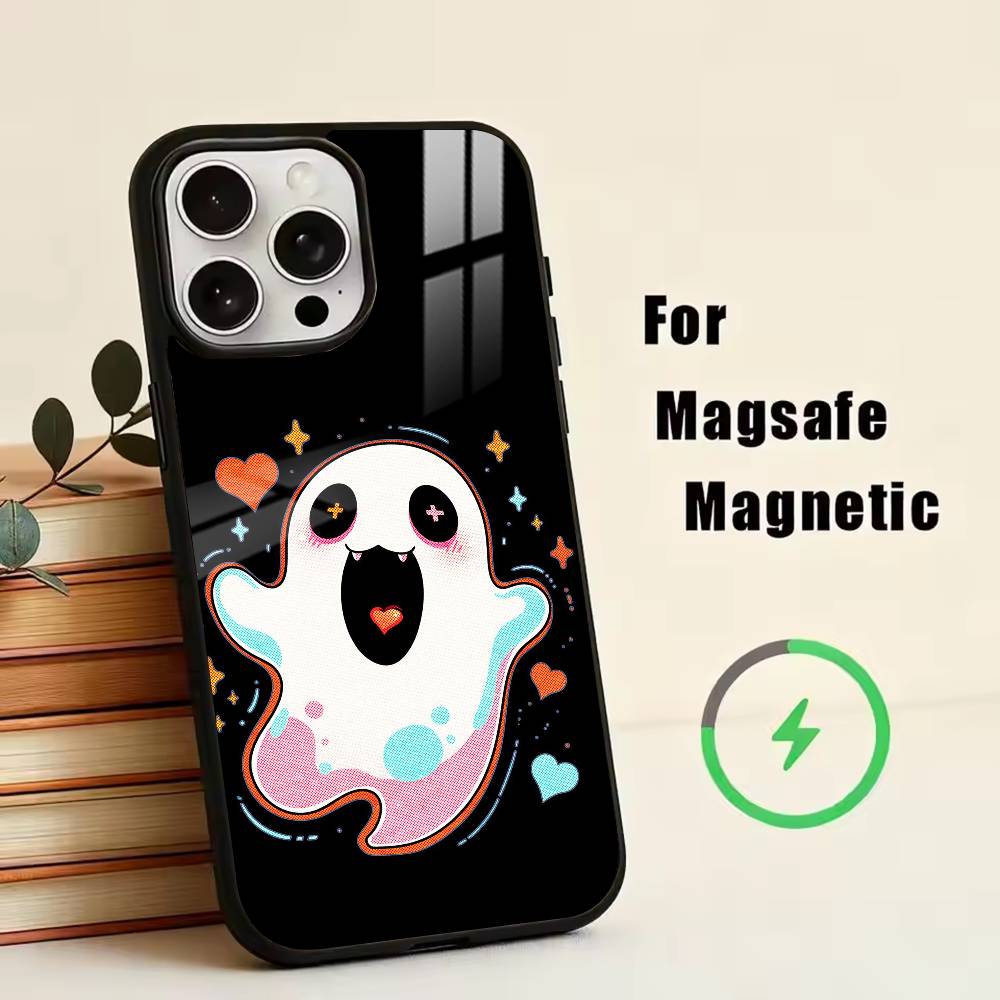 

Cute Tiny ghost Phone Case For Magsafe Wireless Charging For iPhone17,16,15,14,13,12,11 Plus,Pro Magnetic iPhone17