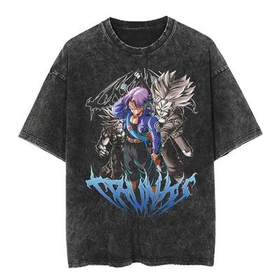 T-shirt a maniche corte lavata effetto invecchiato Giapponese Classico Dragon Ball Goku Cartone Animato Anime Oversize High Street Vintage Uomo e Donna